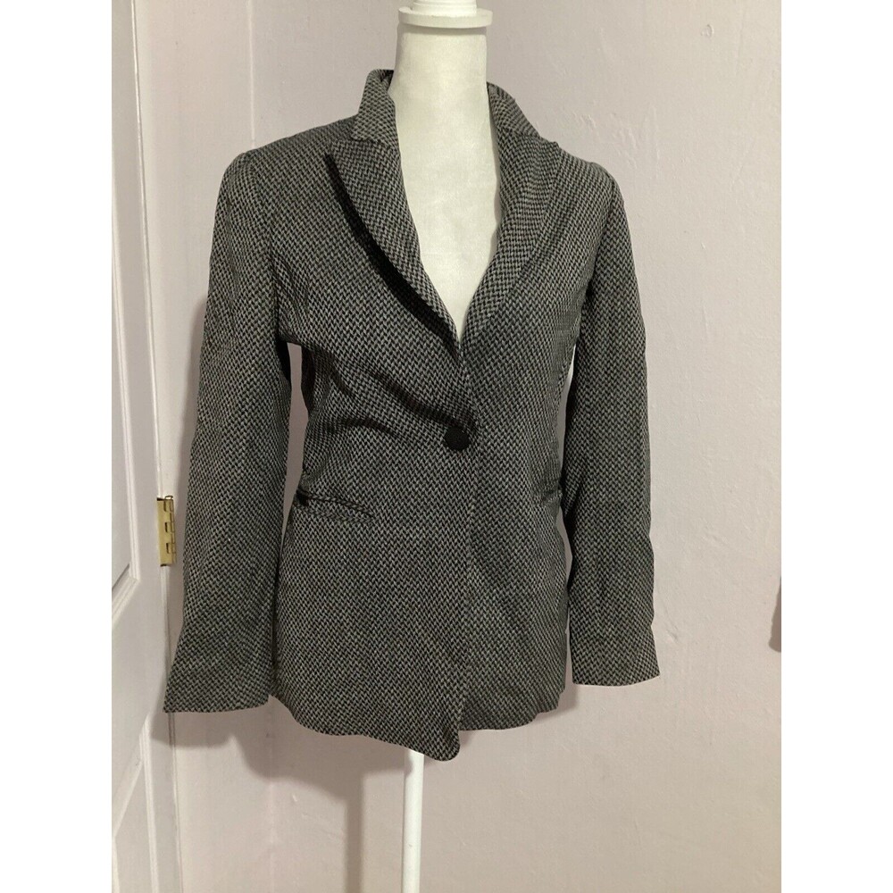 Lafayette 148 Gray Houndstooth Single Breasted Wool Blazer Shoulder Pads 0